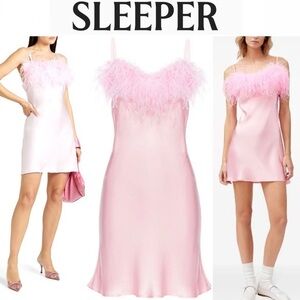 Sleeper Boheme Feather-Trim Minidress in Pink
